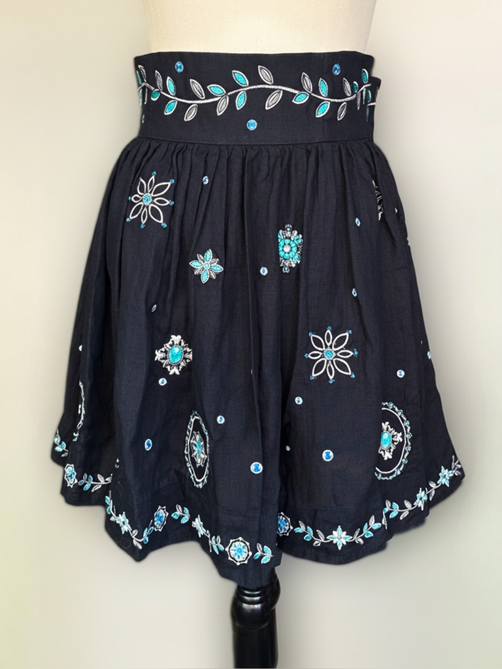 Agua by Agua Bendita Nori Relicario Embroidered Linen Mini Skirt NWT Sz S - Picture 7 of 15